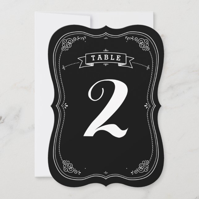 Fancy Chalkboard Vintage Bröllops Bord Nummer Inbjudningar (Framsida)