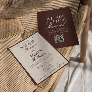 Fancy Chocolate Brown Old Money QR Code Wedding Inbjudningar