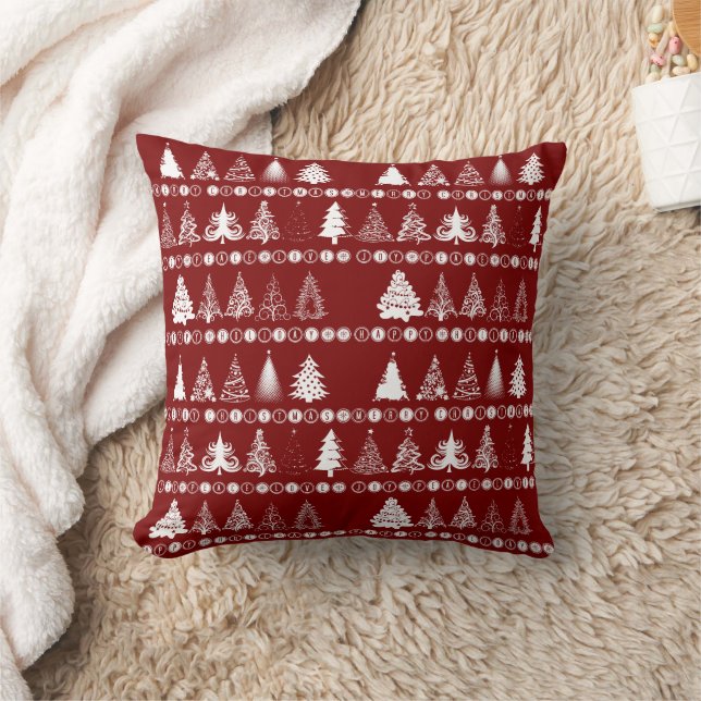 Fancy Christmas Tree Red Kudde (Filt)
