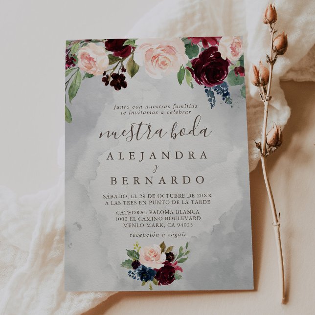 Fancy Classic Flowers Nuestra Boda Invitation Inbjudningar (Skapare uppladdad)