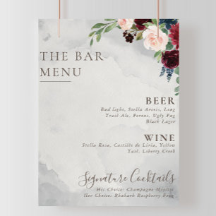 Fancy Classic Rose Peony Blommor Bröllops Bar Meny Poster