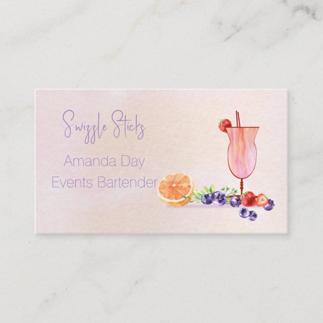 Fancy Cocktail Watercolor Bartender Business Card Visitkort (Framsida)