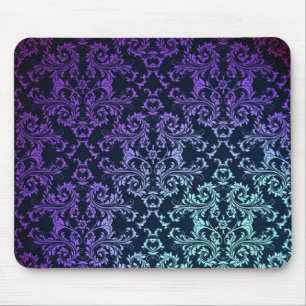 Fancy Damask Teal Blå Lila Svart Musmatta