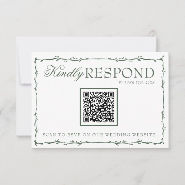 Fancy Emerald Green Branches Boho QR Code Wedding OSA Kort (Framsida)