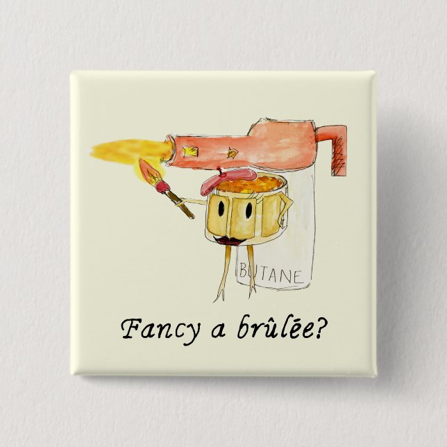 Fancy en Crème Brûlée Rolig Slogan Illustration Knapp (Framsida)
