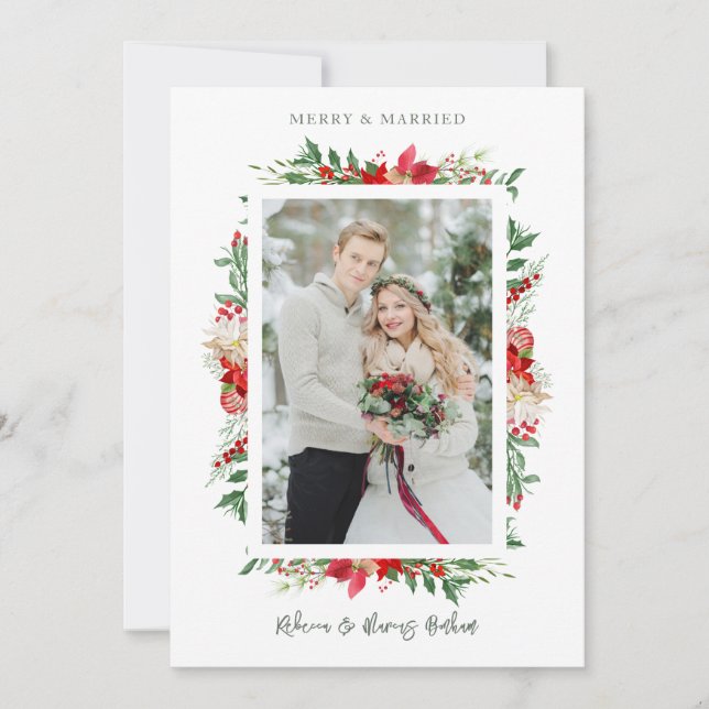 Fancy First Christmas Poinsettias Frame Photo Julkort (Framsida)