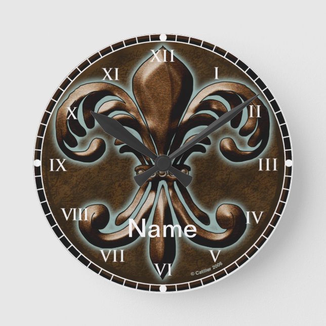Fancy Fleur De Lis-klocka  Rund Klocka (Framsida)