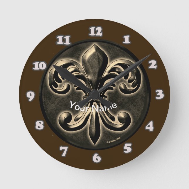 Fancy Fleur De Lis-klocka Rund Klocka (Framsida)