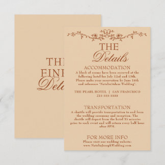 Fancy Floral Boho Beige Terracotta Wedding Details Tilläggskort