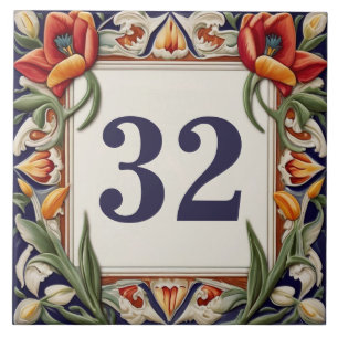 Fancy Floral Custom House Number Plattskylt Kakelplatta