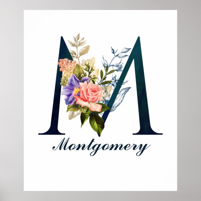 Fancy Floral Monogram Letter M Poster (Framsidan)
