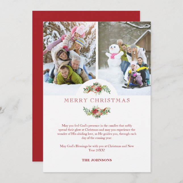 Fancy Floral Poinsettias Garland Christmas Photos (Fram/baksida)