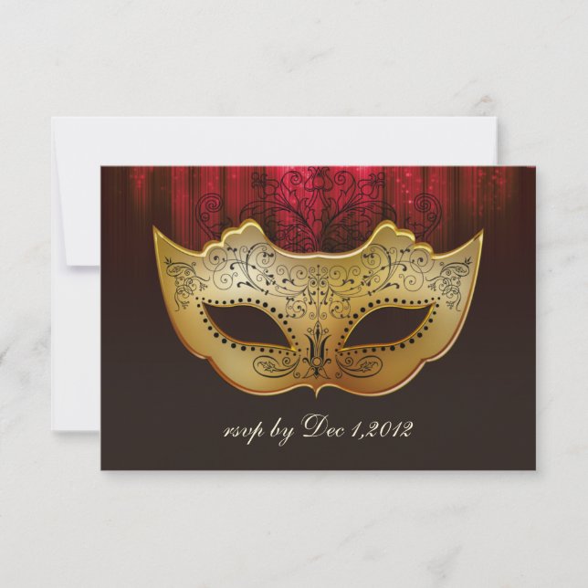 Fancy Flourish Guld Plommon Masquerad Bröllopsinbj OSA Kort (Framsida)