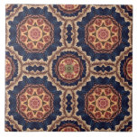 Fancy Flower and Star Shapes Pattern Kakelplatta<br><div class="desc">Ceramic tile with a repeating pattern of decorative ornate elements in flower,  star and sun shapes.</div>