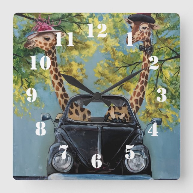 Fancy Giraffe Fyrkantig Klocka (Framsida)