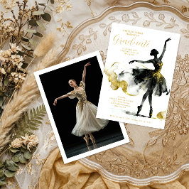 Fancy Gold Black Watercolor Ballet Graduate TMF26 Inbjudningar