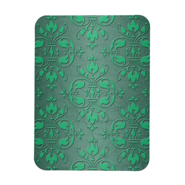 Fancy Green Tvåtons Damast Magnet (Vertikal)