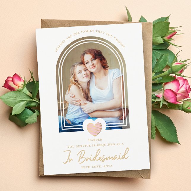 Fancy Jr Bridesmaid Pink Heart Photo Proposal Vykort (Skapare uppladdad)