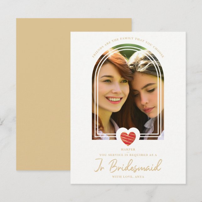 Fancy Jr Bridesmaid Red Heart Photo Proposal Vykort (Fram/baksida)