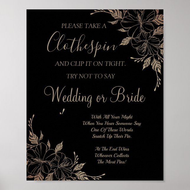 Fancy Lines Tygklämma bröllopsdusch spelskylt Poster (Framsidan)