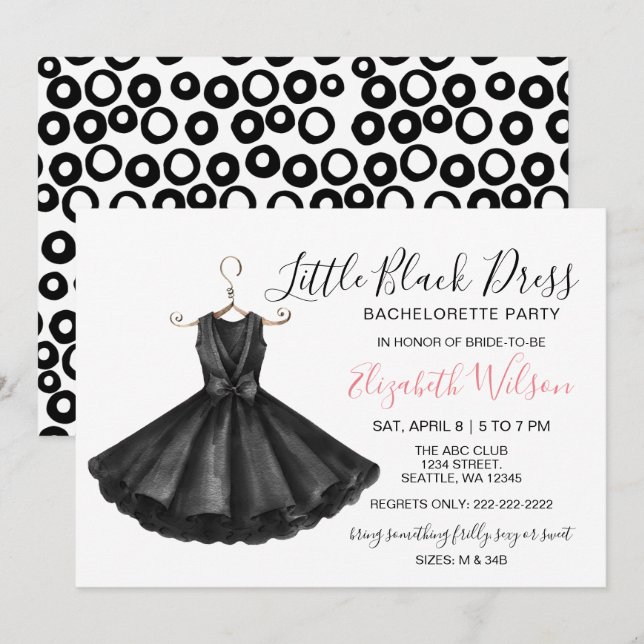 Fancy Little Black Dress Bachelorette Party Inbjudningar (Fram/baksida)