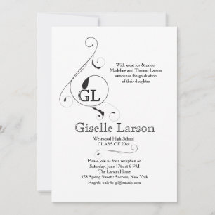 Fancy Monogram (Välj Färg) Examen Inbjudan