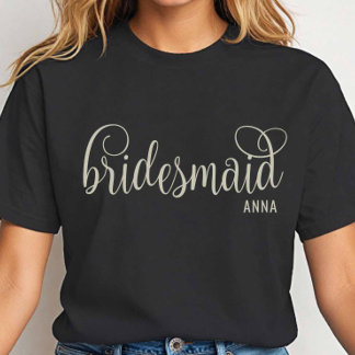 Fancy Off-White Script Bridesmaid Bachelorette T Shirt