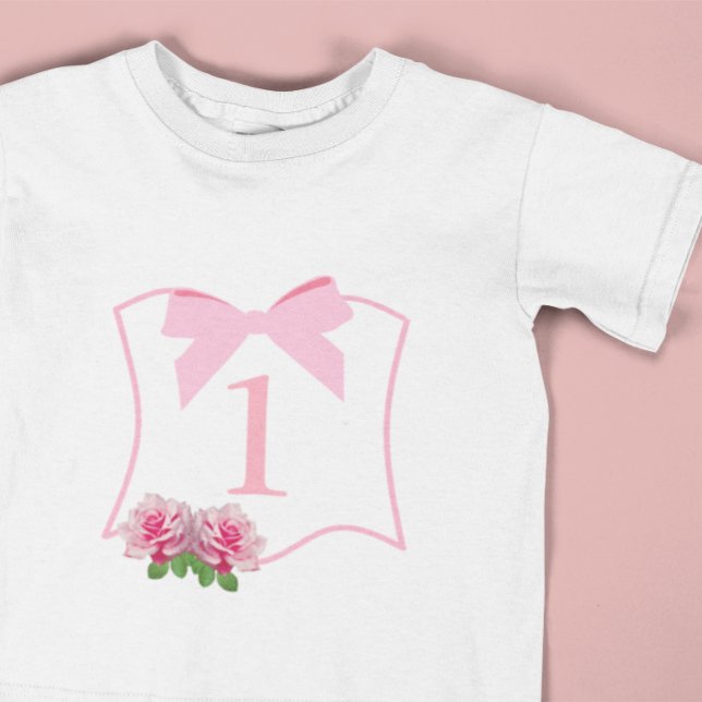 Fancy One Bow Floral 1st Birthday T Shirt (Skapare uppladdad)