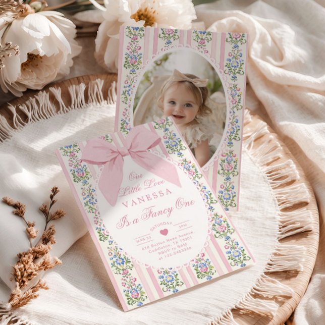 Fancy One Love Vintage Bow 1-årsdag Inbjudningar (Skapare uppladdad)