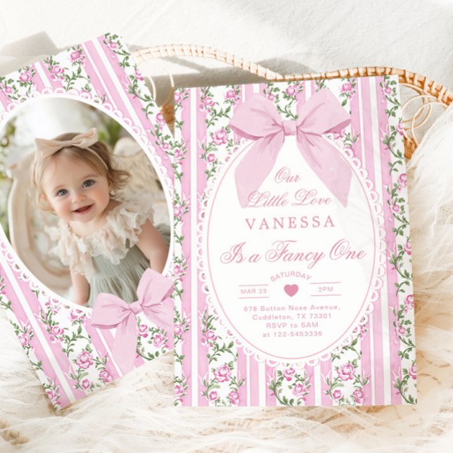 Fancy One Love Vintage Bow 1-årsdag Inbjudningar (Skapare uppladdad)