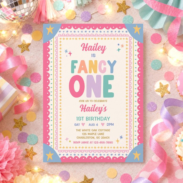 Fancy One Whimsical Flickas 1-års Födelsedagsfest Inbjudningar (Skapare uppladdad)