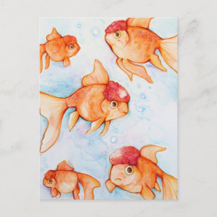Fancy Oranda Guld fisk Vykort