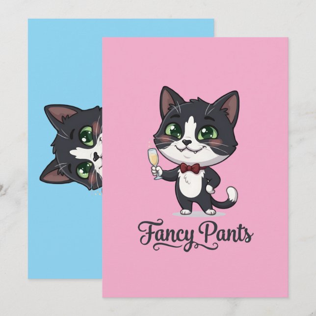 Fancy Pants Smokingkatt jublar Tack Kort (Fram/baksida)