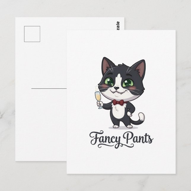 Fancy Pants Smokingkatt jublar Vykort (Fram/baksida)