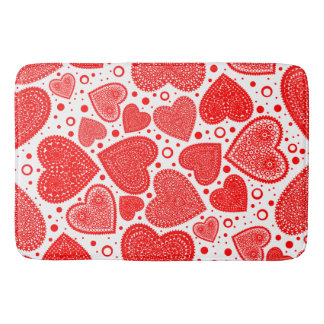 Fancy Red Hearts and Dots Pattern Badrumsmatta