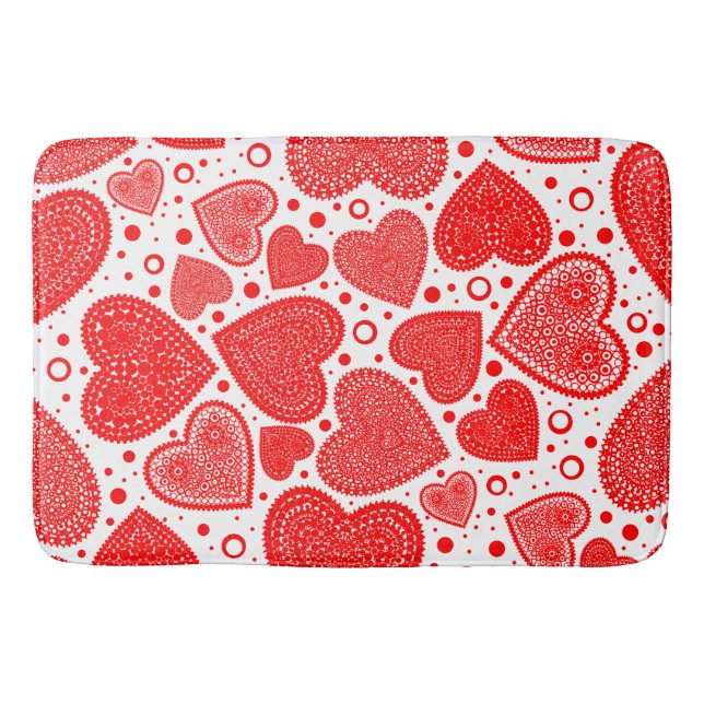 Fancy Red Hearts and Dots Pattern Badrumsmatta (Framsidan)