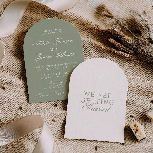 Fancy Sage Green Boho Modern Arched Wedding Inbjudningar (Skapare uppladdad)
