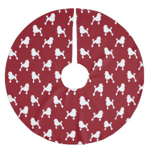 Fancy Standard Poodle Silhuetter Mönster Röd Julgransmatta Borstad Polyester
