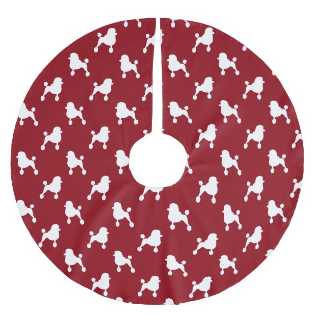 Fancy Standard Poodle Silhuetter Mönster Röd Julgransmatta Borstad Polyester (Framsidan)