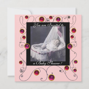 FANCY VIRVLAR BABYFÖRRÄTTNING MONOGRAM, fotomall Inbjudningar
