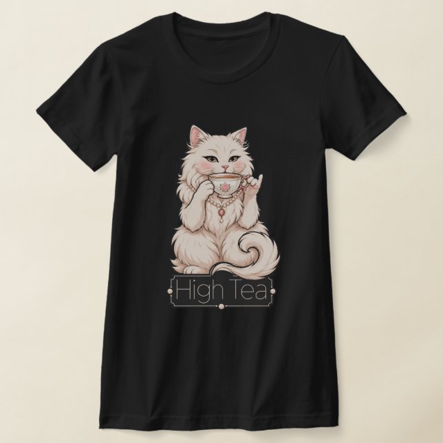 Fancy vit katt high tea T-shirt (Laydown)