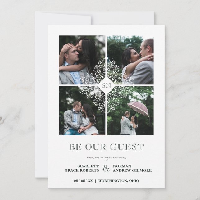 Fancy White Flourish Lace Effect 4 Photos Wedding  Spara Datumet (Framsida)