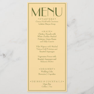 Fancy Yellow Olive Green Classy Retro Wedding Meny