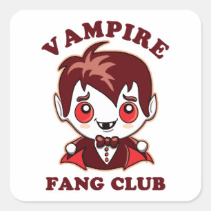 Fang Klubb Funny Pun och Cute Vampire Fyrkantigt Klistermärke