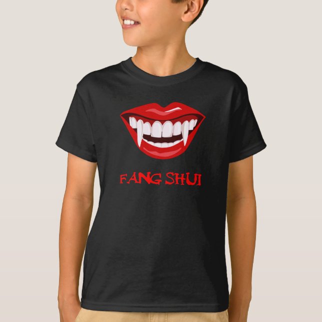 Fang Shui roligt Halloween Dracula läppar T-Shirt (Framsida)