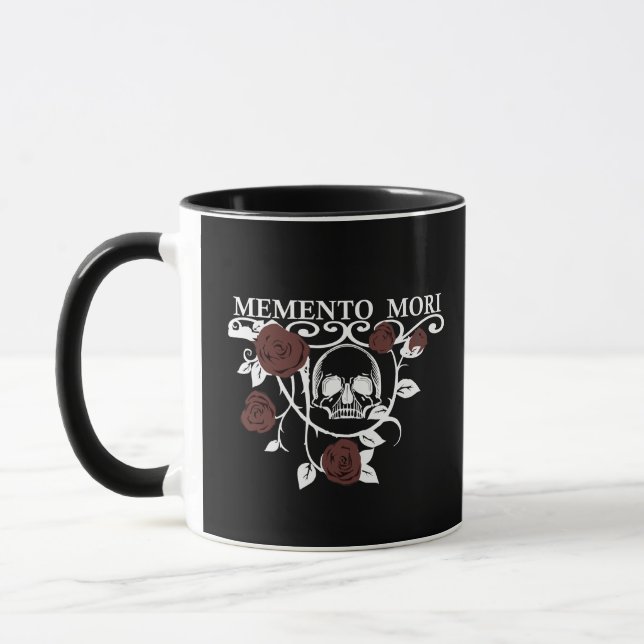 Fånga Dagen - Röda Rosor - Memento Mori Dödskalle Mugg (Vänster)