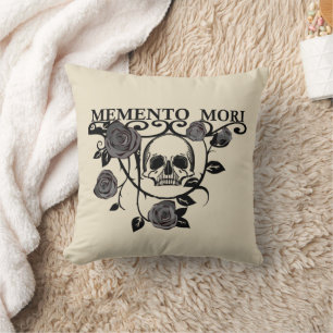 Fånga dagen - Svarta rosor - Memento Mori Döskalle Kudde