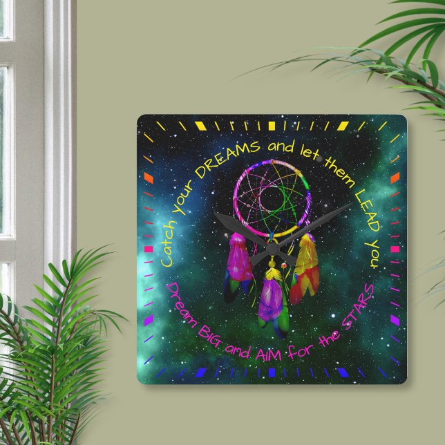 Fånga dina drömmar drömfångare Boho Chic Fyrkantig Klocka (Skapare uppladdad)