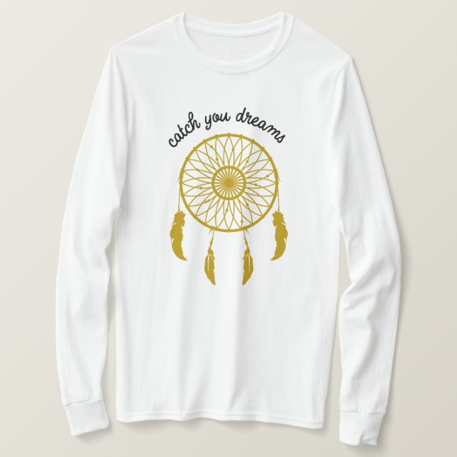 Fånga dina drömmar Guld Dream catcher T Shirt (Design framsida)