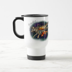 Fånga en dröm, den Dreamcatcher Wolf~Travel mugg